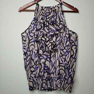 The Limited Ruffle Sheer Cami Tank Top Abstract Dressy Sleeveless Womens Large